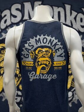 Gas Monkey Garage Dallas Texas Blue Yellow Graphic Sleeveless Tank Top Size LG
